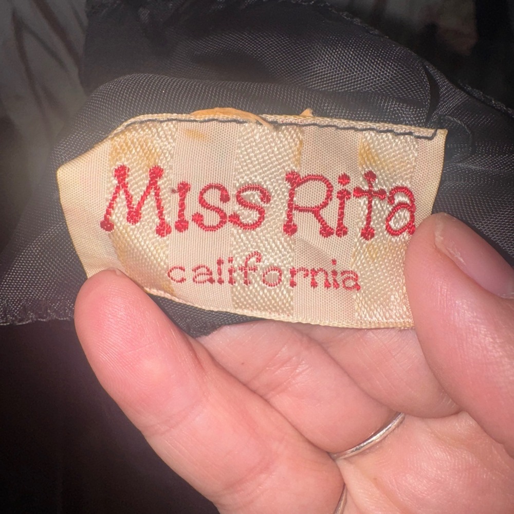 Vintage Miss Rita California Black Floral Maxi Dress Empire Waist 70s Boho L‎ - Picture 6 of 6